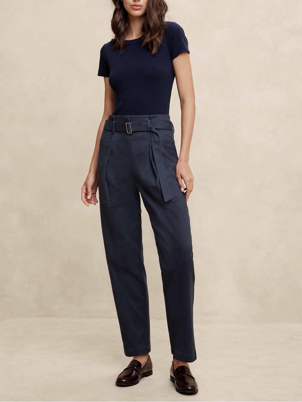 Banana Republic Twill Belted Tapered Pant | Preppy Navy | size 12 | NWT